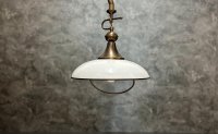 Vintage Pendelleuchte Neukro Menden Messing Glas 70er 80er - Bild 1