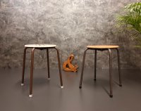 Vintage Industrie Hocker 70er Weiß Sitzhöhe 49 cm - Bild 4