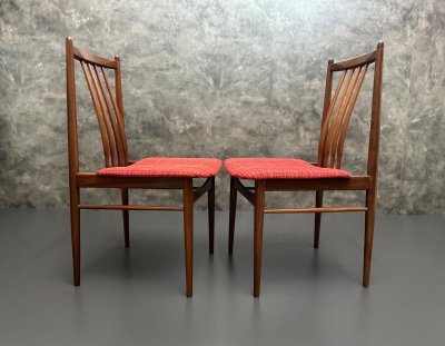 Dänische Teakholz Stühle 60er – Mid Century, rot, 6 Stk.