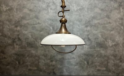 Vintage Pendelleuchte Neukro Menden Messing Glas 70er 80er