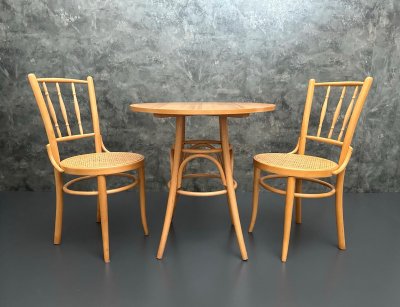 Sitzgruppe Thonet-Stil: 2 Stühle + runder Tisch Vintage